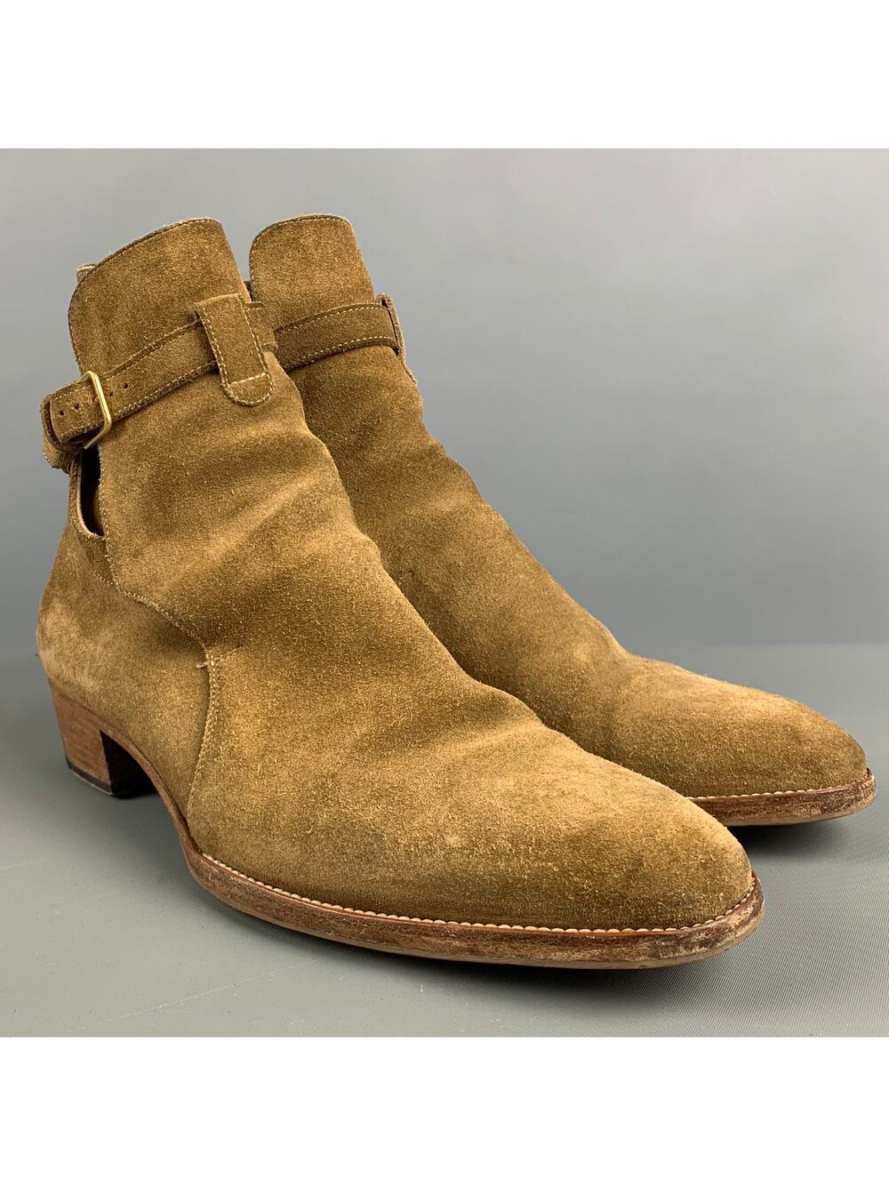 SAINT LAURENT Size 7 Tan Solid Leather Ankle Boots